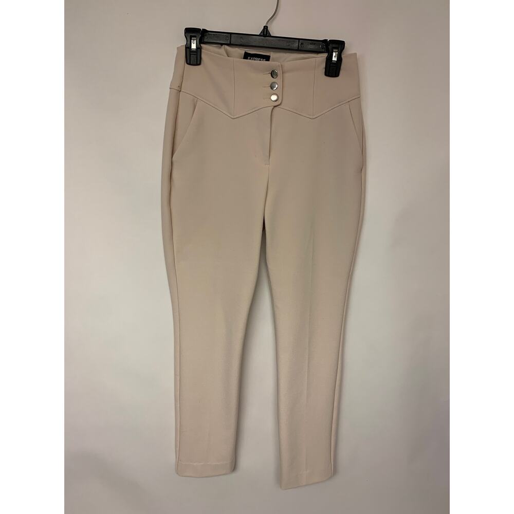 Express Pants Straight Leg High Rise Neutral Tan/Beige Womens SZ 2R